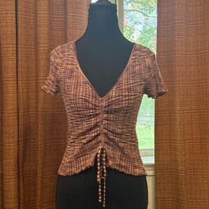 Arizona Jean Company Purple Plaid Ruched Top